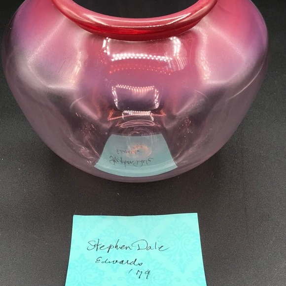 Vintage Stephen Dale Edwards Hand Blown Red Opalescent Bowl Pilchuck Glass '79 - Picture 8 of 11